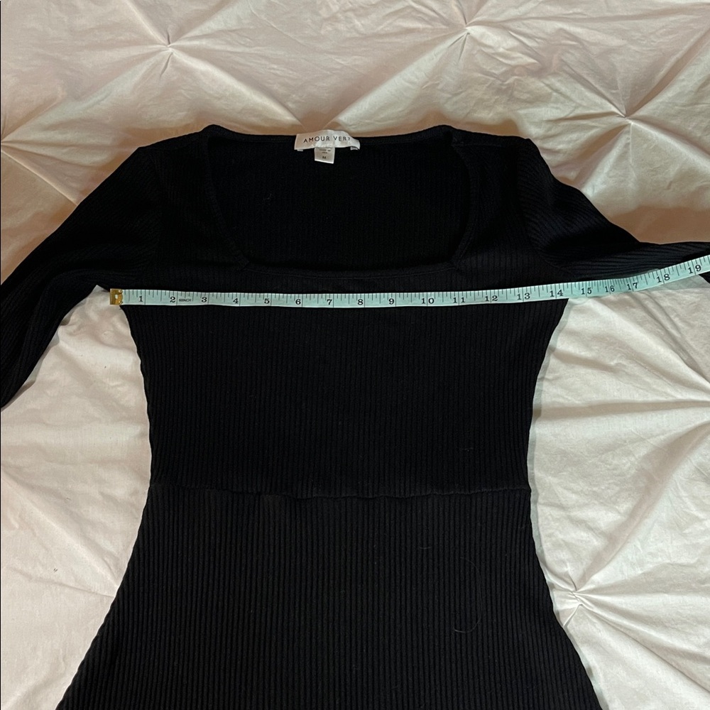 Amour Vert Square Neck black long-sleeved ribbed mini dress - Picture 7 of 9